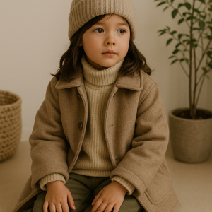 Manteau Enfant “Élise” en Laine Beige – Style Automne/Hiver